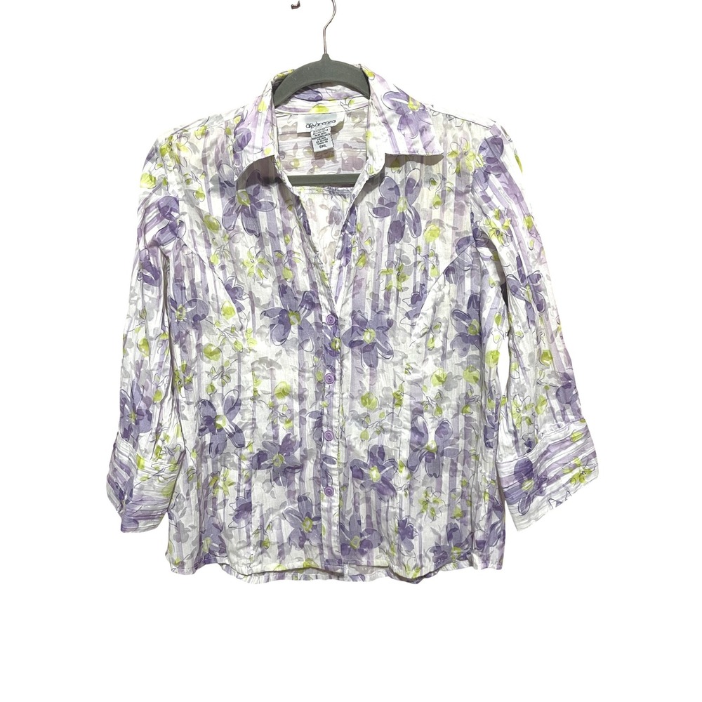 Apparenza Floral‎ Button Down 3/4 Sleeve Blouse Top Size SML-Garden Party Spring